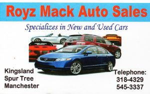 Royz Mack Auto Sales Business Card with contact Information.