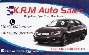 K.M.R Auto Sales Business Card with contact Information.