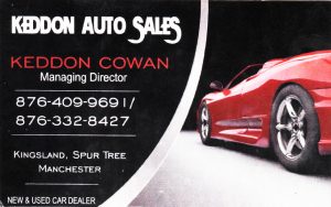 Keddon Auto Sales Business Card with contact Information.