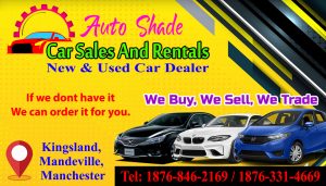 Auto Shades car Sales And rental Business Card with contact Information.